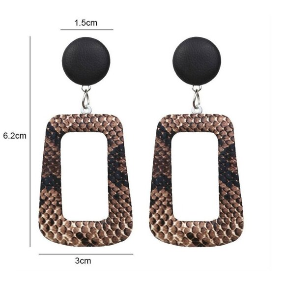 Briella Style Brown Snake Skin Pattern Open Square Dangle Earrings Gift Packaged - Picture 4 of 10